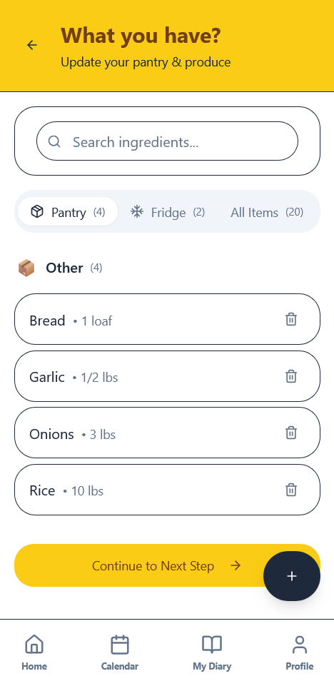 Pantry App Screen